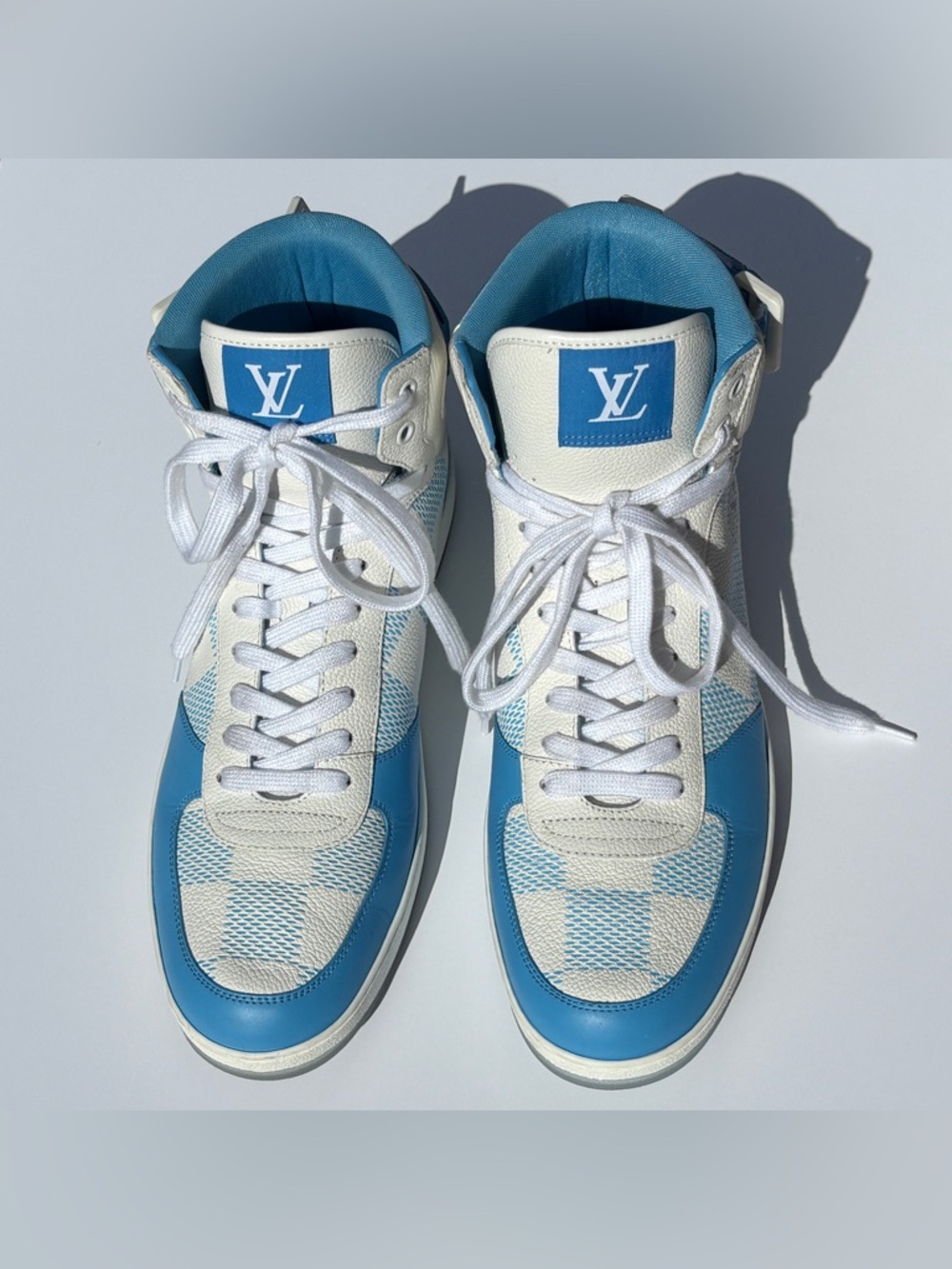 Louis Vuitton Blue Damier Sneaker Size 10 US 11 SS 22 High Top Calfskin MS0232 - Picture 5 of 17